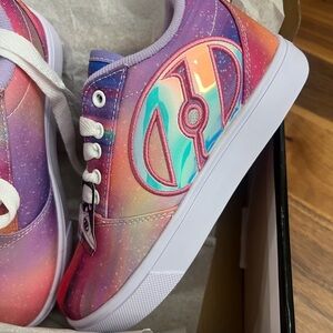 Colorful Galaxy Heelys with Teal & Pink Logo